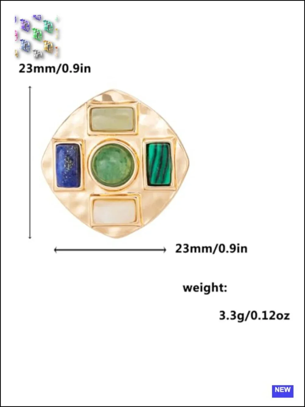 Gold Tone Square Stud Earrings Multicolor Gemstone Geometric Statement Jewelry